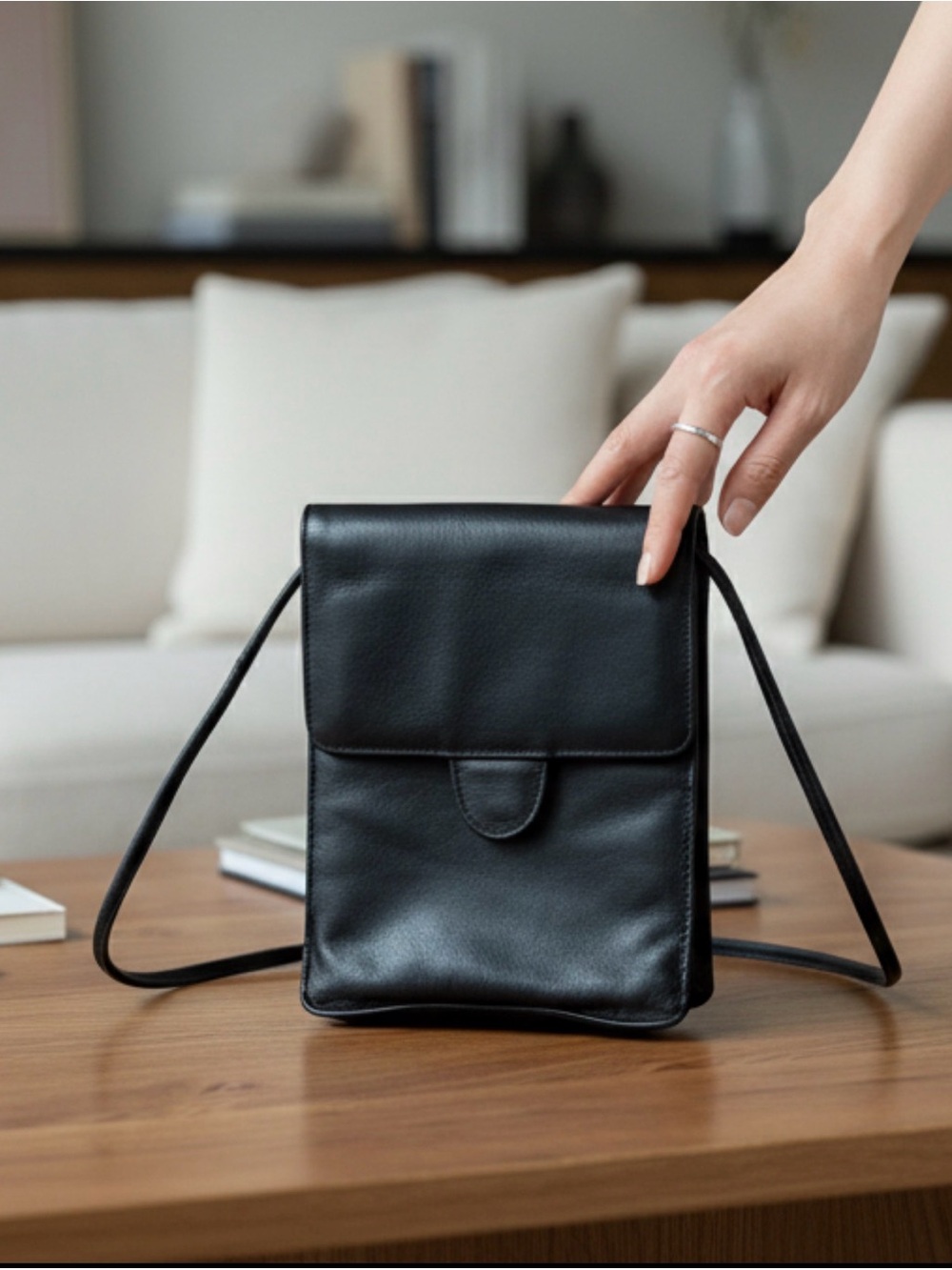 Vintage Y2K Derek Alexander Genuine Leather Black Mini Crossbody Organizer Bag